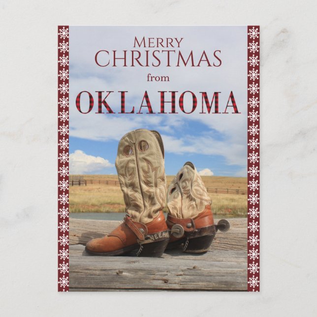 Snowflake Border Oklahoma Cowboy Boots Weihnachten (Vorderseite)