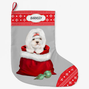 Snowflake Border Shih Tzu Geschenküberraschung Großer Weihnachtsstrumpf