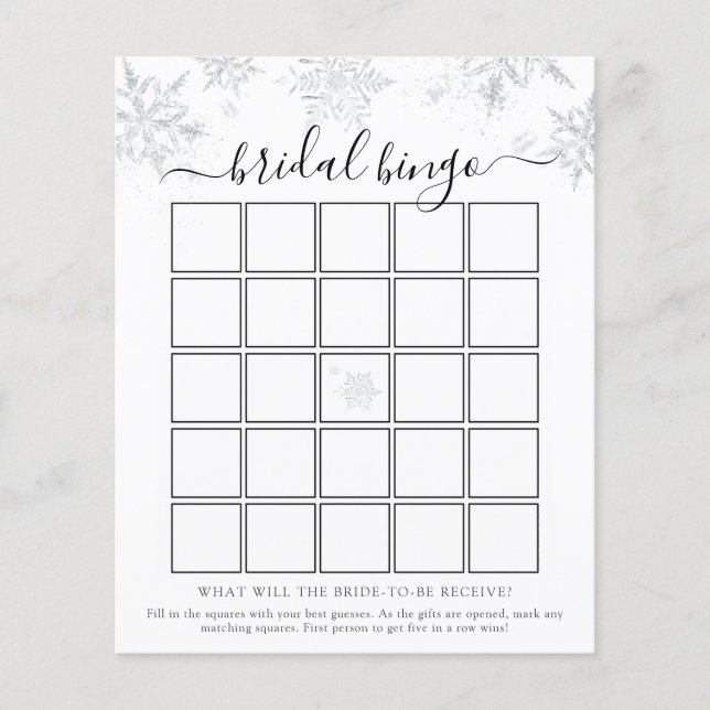 Snowflake Brautparty Bingo Game Card (Vorderseite)