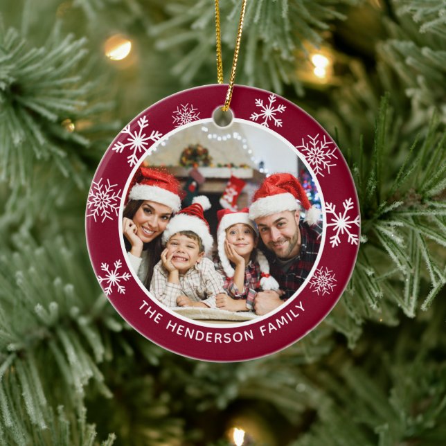 Snowflake Burgund Wunderbare Zeit des Jahres Keramik Ornament (Baum)