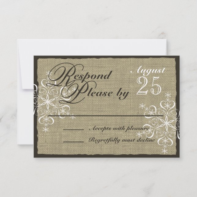 Snowflake Burlap Look Response Card RSVP Karte (Vorderseite)