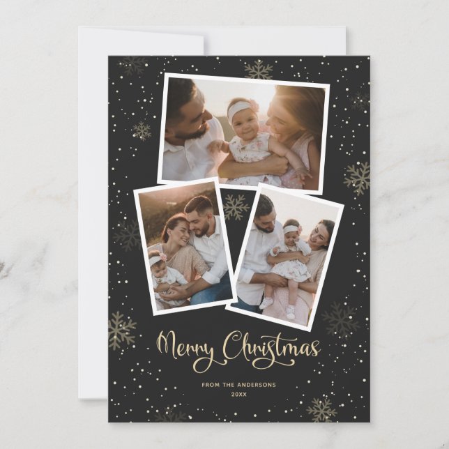 Snowflake Calligraphy Black Foto Frohe Weihnachten (Vorderseite)