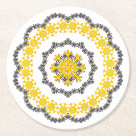 Snowflake Circle Holiday Gold RedGreen White Lacey Runder Pappuntersetzer