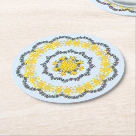 Snowflake Circle Holiday Lacey Gold auf Blue Runder Pappuntersetzer