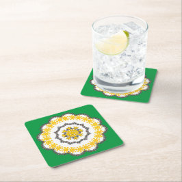 Snowflake Circle Holiday Lacey Gold auf Dak Green Rechteckiger Pappuntersetzer