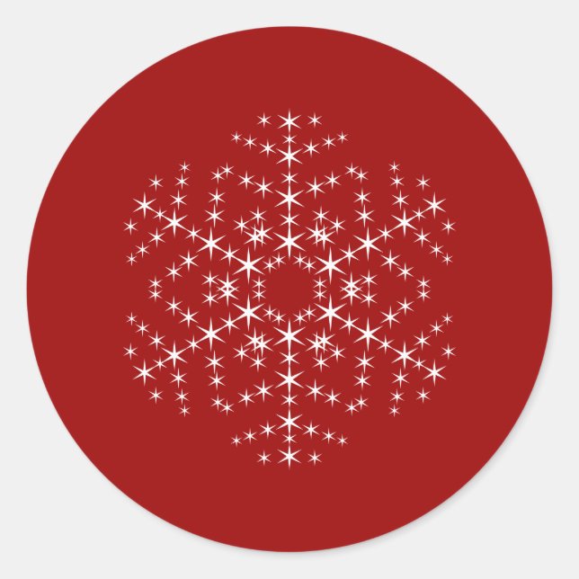 Snowflake Design in Dunkelrot und Weiß. Runder Aufkleber (Vorderseite)