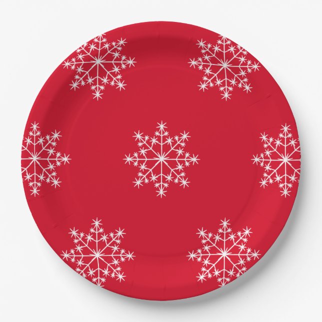Snowflake Design Weihnachten Roter Urlaub Pappteller (Vorderseite)