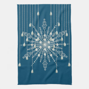 Snowflake Diamond elegante Winter blau grau Geschirrtuch