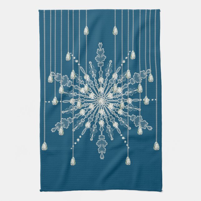 Snowflake Diamond elegante Winter blau grau Geschirrtuch (Vertikal)