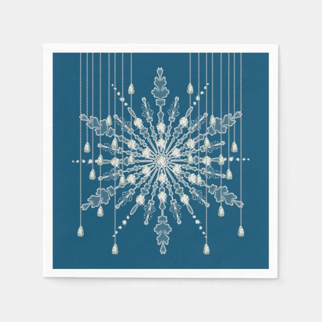 Snowflake Diamond elegante Winter blau grau Serviette (Vorderseite)