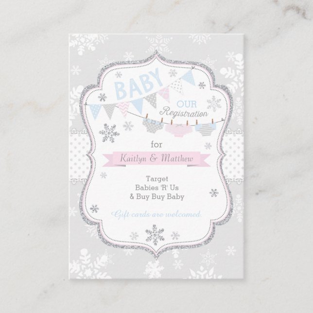 Snowflake Diaper und Tutu Baby-Registrierungskarte Begleitkarte (Vorderseite)