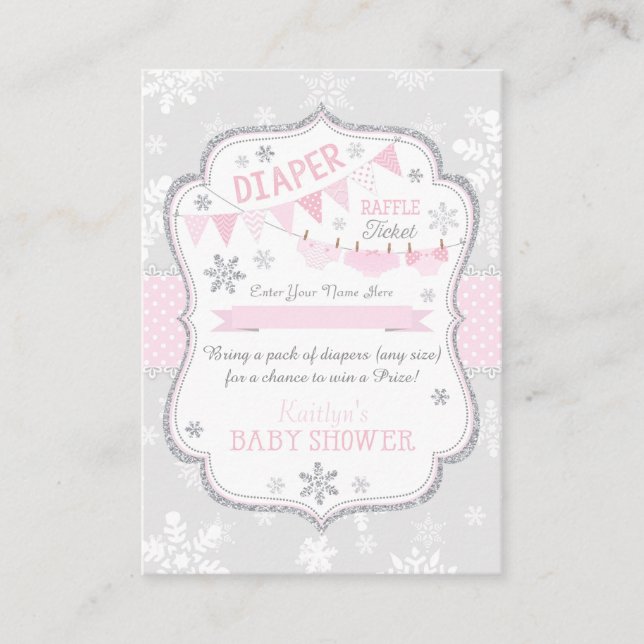Snowflake Diapers und Tutu Raffle Ticket Begleitkarte (Vorderseite)