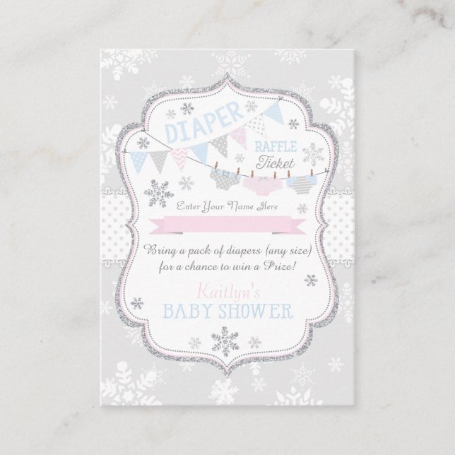 Snowflake Diapers und Tutu Raffle Ticket Begleitkarte (Vorderseite)