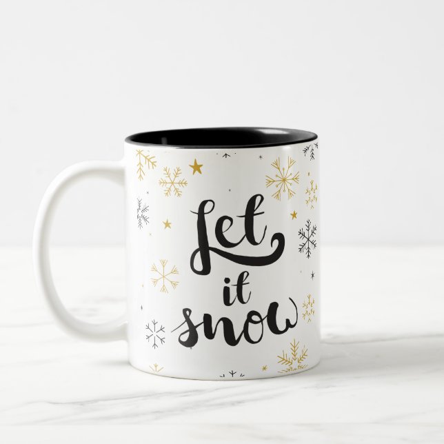 Snowflake Doodles Weihnachtsgrafik Zweifarbige Tasse (Links)