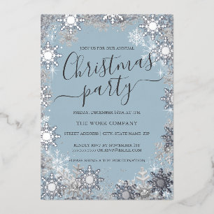 Snowflake Dusty Blue Silver Christmas Work Party Folieneinladung