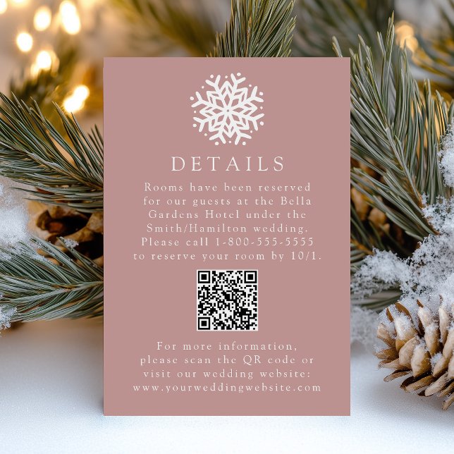 Snowflake Dusty Rose Wedding Details QR Code Begleitkarte (Von Creator hochgeladen)