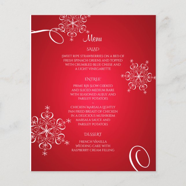 Snowflake Elegance Wedding Menu (Vorderseite)