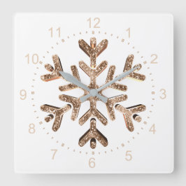 Snowflake Elegant Gold and White Christmas Quadratische Wanduhr