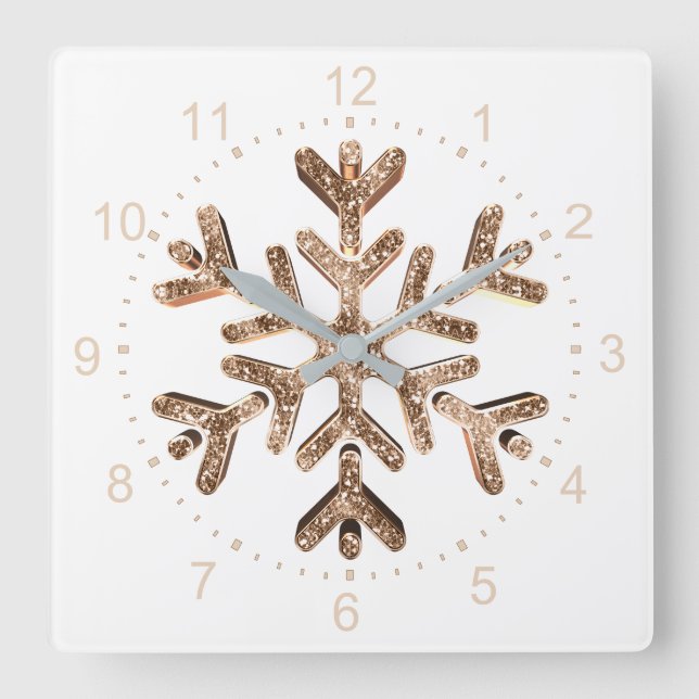 Snowflake Elegant Gold and White Christmas Quadratische Wanduhr (Vorderseite)