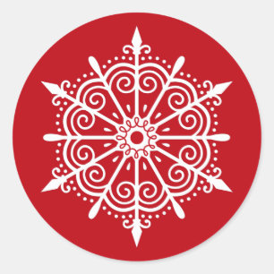 Snowflake Elegant Red White Christmas Sticker