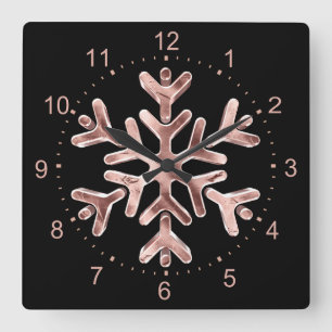 Snowflake Elegante Schwarz und Rose Quadratische Wanduhr