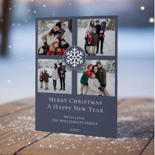 Snowflake Emblem Foto Collage   Blau Feiertagskarte