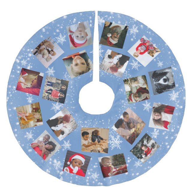 Snowflake Family Foto Collage Weihnachten Polyester Weihnachtsbaumdecke (Vorderseite)