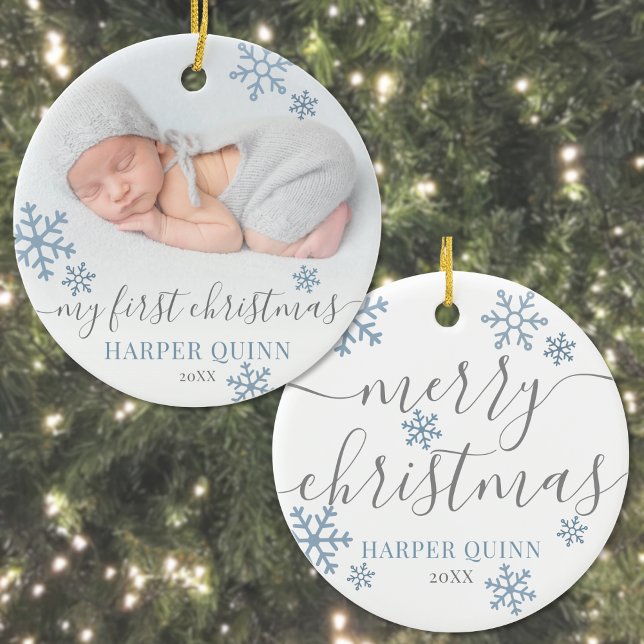 Snowflake Foto Boy Baby Mein erstes Weihnachtsfest Keramik Ornament (Snowflake Photo Boy Baby My First Christmas Ceramic Ornament)