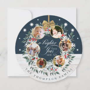 Snowflake Foto Collage Wreath Navy & White Wood Feiertagskarte