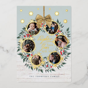 Snowflake Foto Collage Wreath Navy & White Wood Folien Feiertagskarte