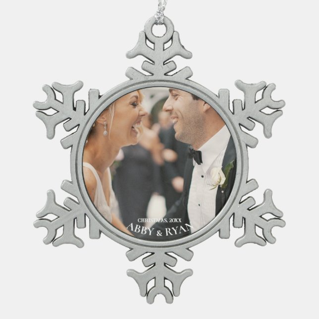 Snowflake Foto Frame Weihnachten Personalisiert Schneeflocken Zinn-Ornament (Vorderseite)