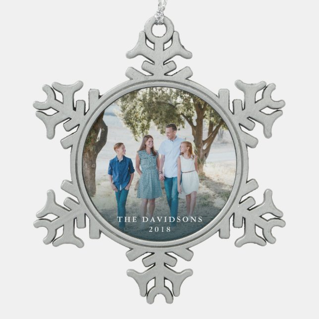 Snowflake Foto Ornament mit Familiennamen (Vorderseite)