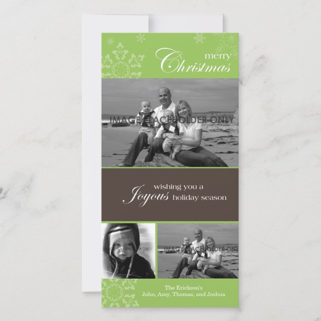 Snowflake Frohe Weihnachten Grünen Foto-Karte (Vorderseite)