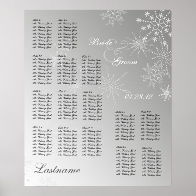 Snowflake Gem Silver Wedding Chart Poster (Vorne)