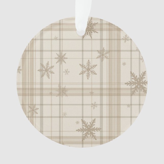 Snowflake Gingham Plaid Ornament – Neutral Beige (Vorderseite)