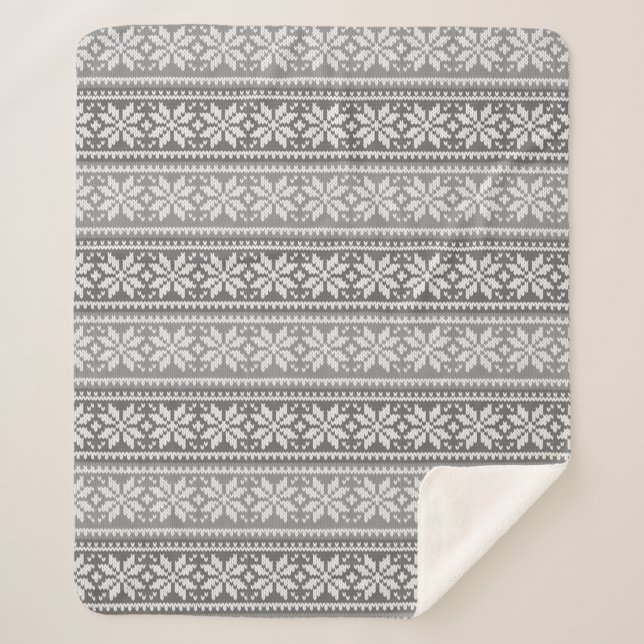 Snowflake Grau Weiße Imitate Strick Sweater Patter Sherpadecke (Vorderseite)