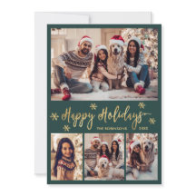 Snowflake Green and Gold 5 Photo Collage Happy 