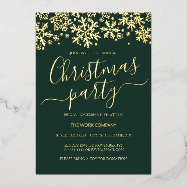 Snowflake Green Corporate Weihnachts-Party Folieneinladung (Vorderseite)