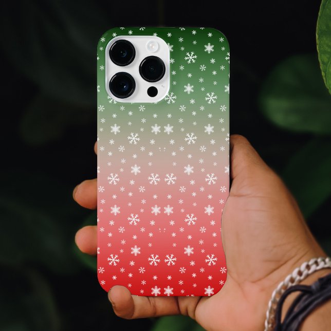 Snowflake Green & Red Ombre Weihnachten iPhone Hülle (Snowflake Green & Red Ombre Christmas iPhone 14 Pro Max Case)