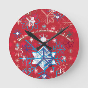 Snowflake Greetings I Runde Wanduhr