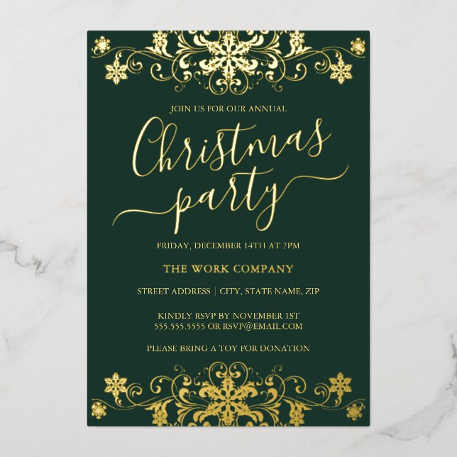 Snowflake Grün Corporate Weihnachtsfest Party Folieneinladung (Vorderseite)