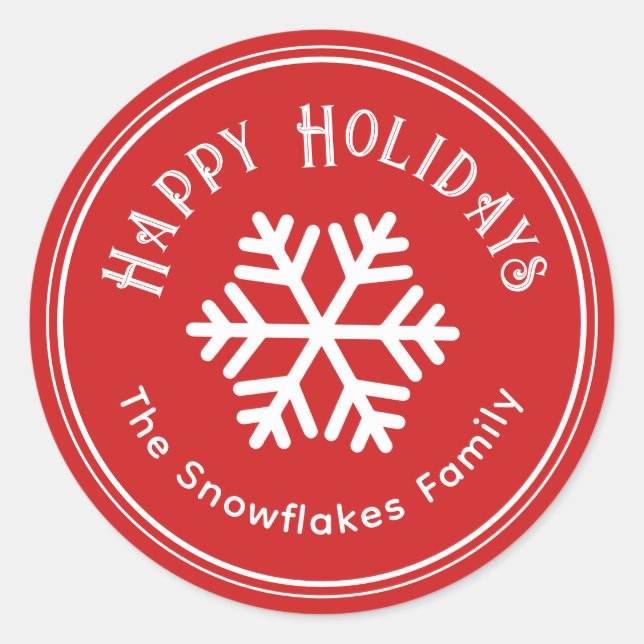 Snowflake Happy Holidays Roter Sticker (Vorderseite)