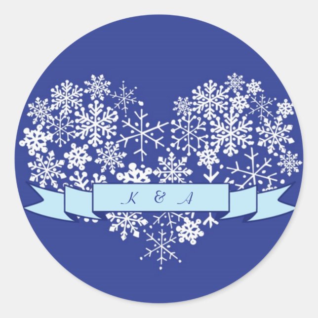 Snowflake Heart mit Banner Winter Wedgehecker Runder Aufkleber (Vorderseite)