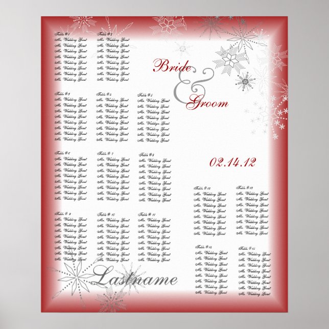 Snowflake Hochzeitskarte Rot Poster (Vorne)