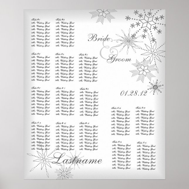 Snowflake Hochzeitskarte Silber Grau Poster (Vorne)
