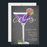 Snowflake Holiday Cocktail Party Einladung<br><div class="desc">Spaß mit modernen CHEERS! Retro Holiday Cocktail Party Einladung mit einem festlichen lila Martini Glas mit Heiligem am Stamm Set auf einem beliebten & trendigen schwarzen Chalkboard Hintergrund. Ideal für ein Silvester Party,  Feiertag,  Weihnachten Party,  Party,  Trim the tree Party oder jeden besonderen Winter kommen Sie zusammen Party.</div>