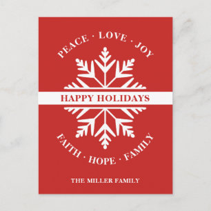Snowflake Holiday Peace Liebe Joy Faith Hope Postkarte