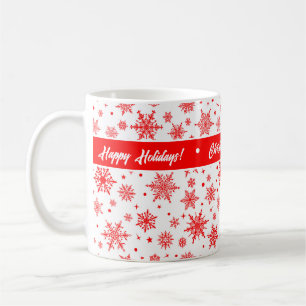 Snowflake Holiday White/Red Coffee Tasse