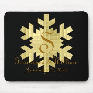"Snowflake in Gold & White Kariert" - Monogramm (1 Mousepad