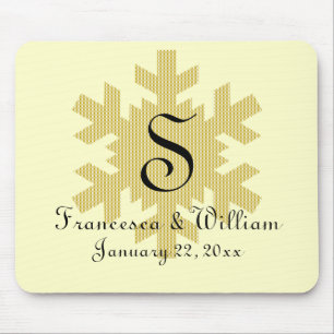 "Snowflake in Gold & White Kariert" - Monogramm (1 Mousepad